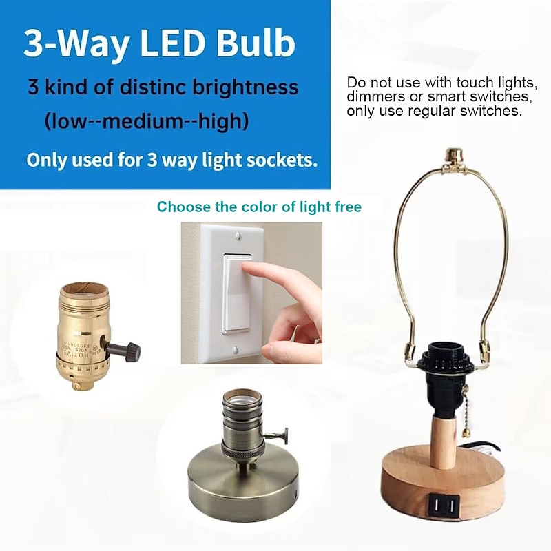LED Bulb 3-way LED Bulb 120W Equivalent 3-Level Brightness A19 Bulb Warm Light 3000K White 6000K E27 E26 Base LED Lamp Floor Lamp Table Lamp Pendant Lamp3