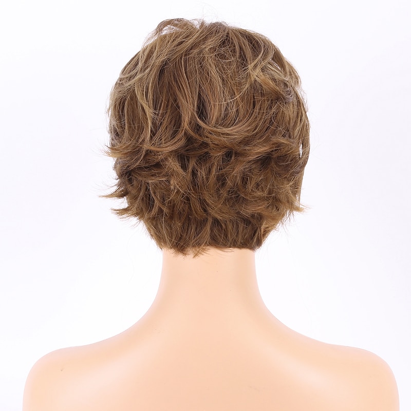 Synthetic Wig Curly With Bangs Machine Made Wig Short Light Brown Synthetic Hair Women's Soft Fashion Easy to Carry Brown4