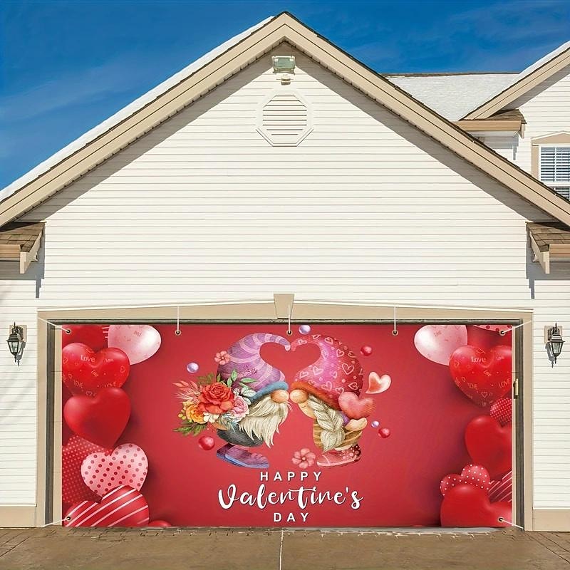 Valentine's Day Outdoor Decorations Garage Door Cover Banner Gnomes Large Backdrop Decoration for Outdoor Garage Door Home Wall Decorations Event Party Parade4