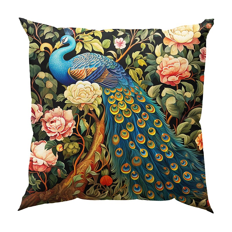 Peacock Floral Double Side Pillow Cover 1PC Soft Decorative Square Cushion Case Pillowcase for Bedroom Livingroom Sofa Couch Chair2