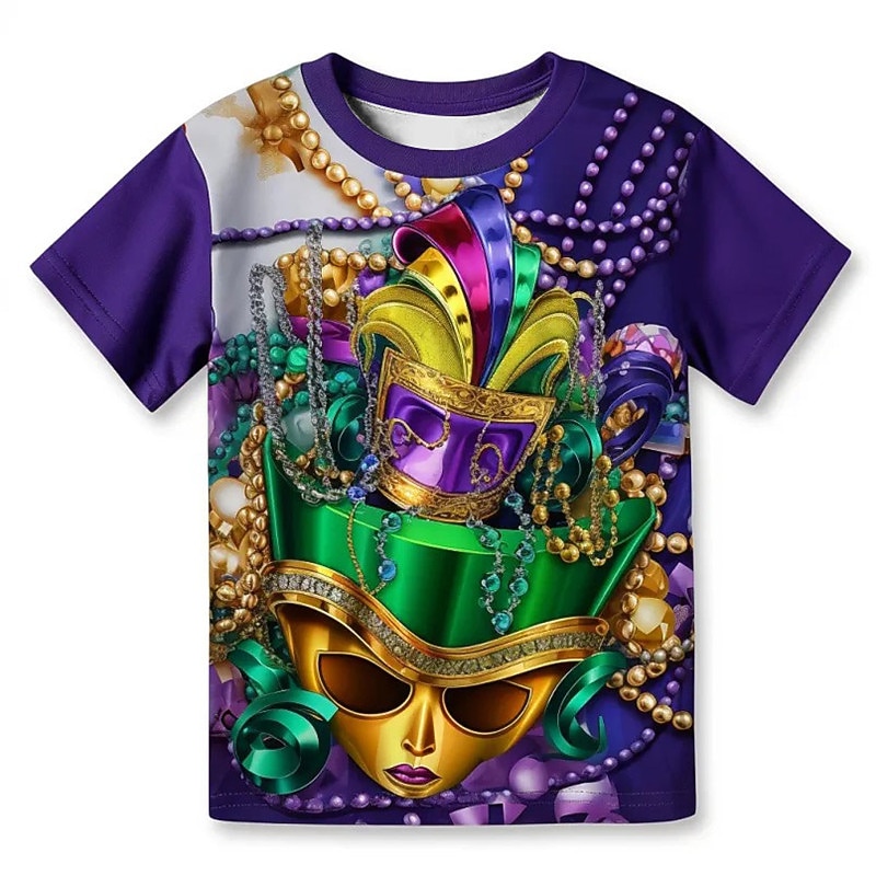 Carnival Boys 3D Mask Tee Shirt Short Sleeve 3D Print Summer Spring Active Sports Fashion Polyester Kids 3-12 Years Crew Neck Outdoor Casual Daily Regular Fit2