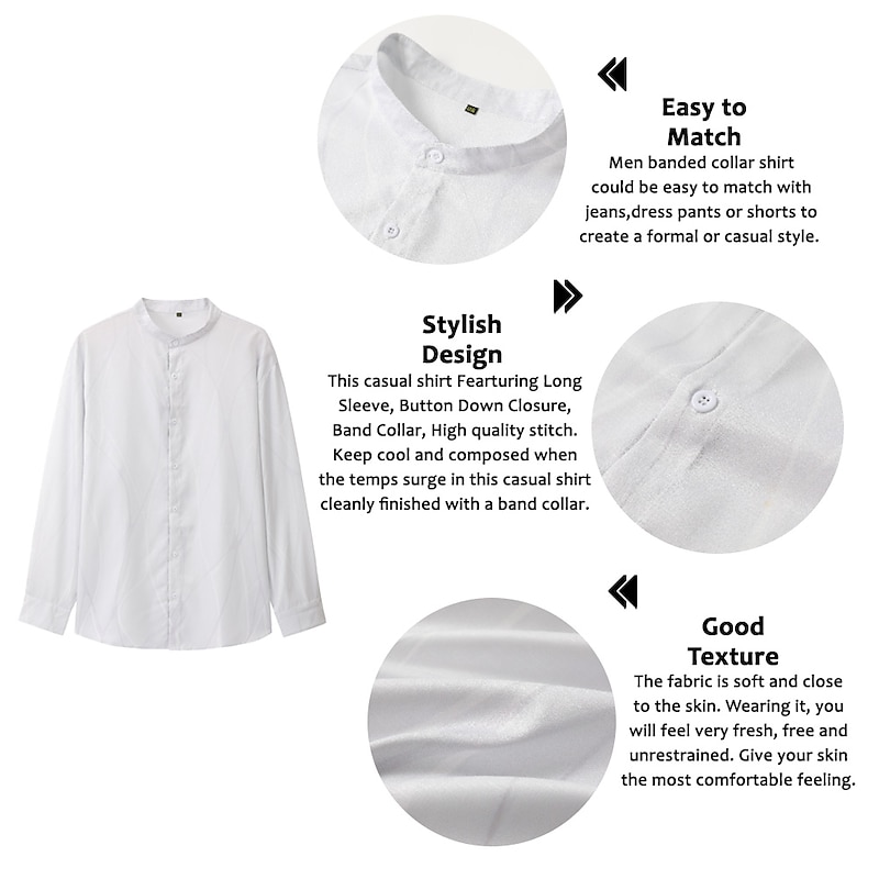 Men's Shirt Dress Shirt Geometric Pattern Outdoor Casual Black White Dark Green Brown Long Sleeve Stand Collar Summer Spring Clothing Apparel Print3