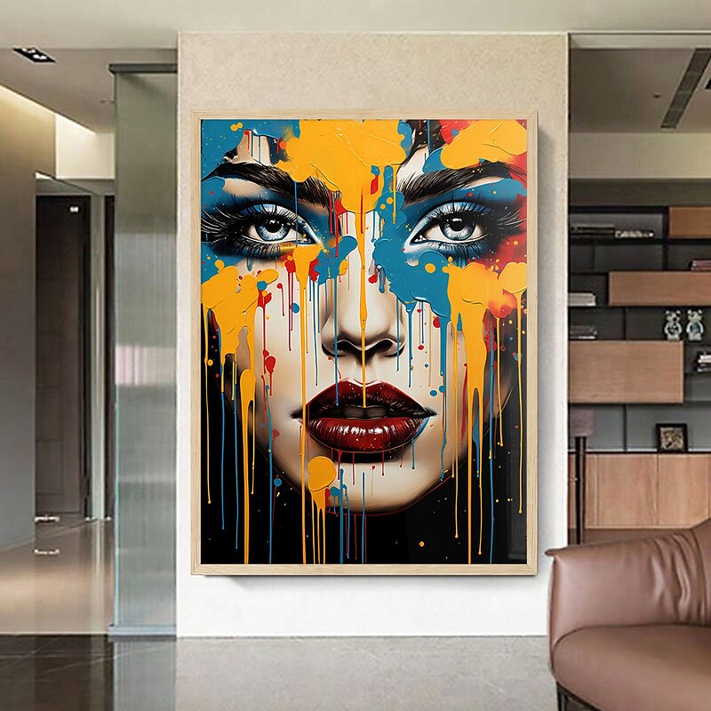 100% Hand Painted Wall Art Colorful Face Wall Art Woman Portrait Canvas Painting Abstract Girl Wall Decor Oil Painting Art Decor Home Decoration ready to hang or canvas4