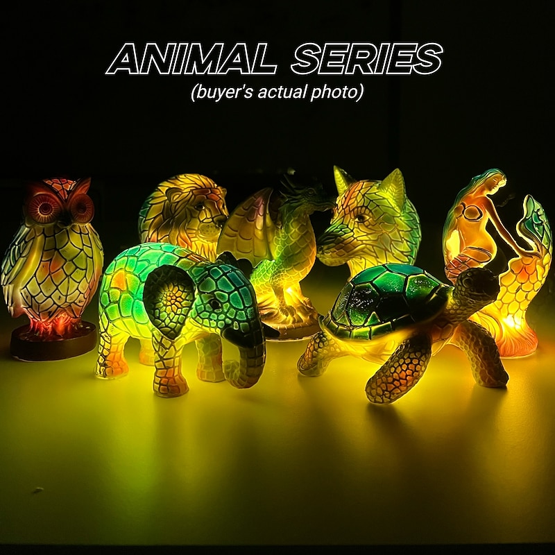 Animal Table Lamp Series, Stained Resin Table Lamp Night Light, Stained Resin Animal Night Light, Stained Resin Lamp for Bedroom Animal Lovers Home Decor 10*15CM/3.93*5.9INCH (3pcs Button Batteries)3