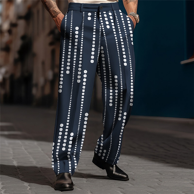 Geometry Vintage Men's 3D Print Pants Trousers Outdoor Street Wear to work Polyester Black White Navy Blue S M L High Elasticity Pants3