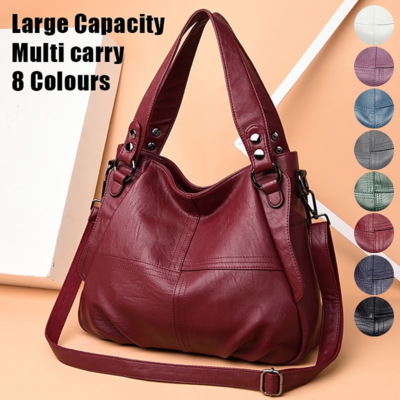 Women's Handbag Crossbody Bag Shoulder Bag Boston Bag PU Leather Outdoor Shopping Daily Zipper Large Capacity Waterproof Durable Solid Color Quilted claret Black White