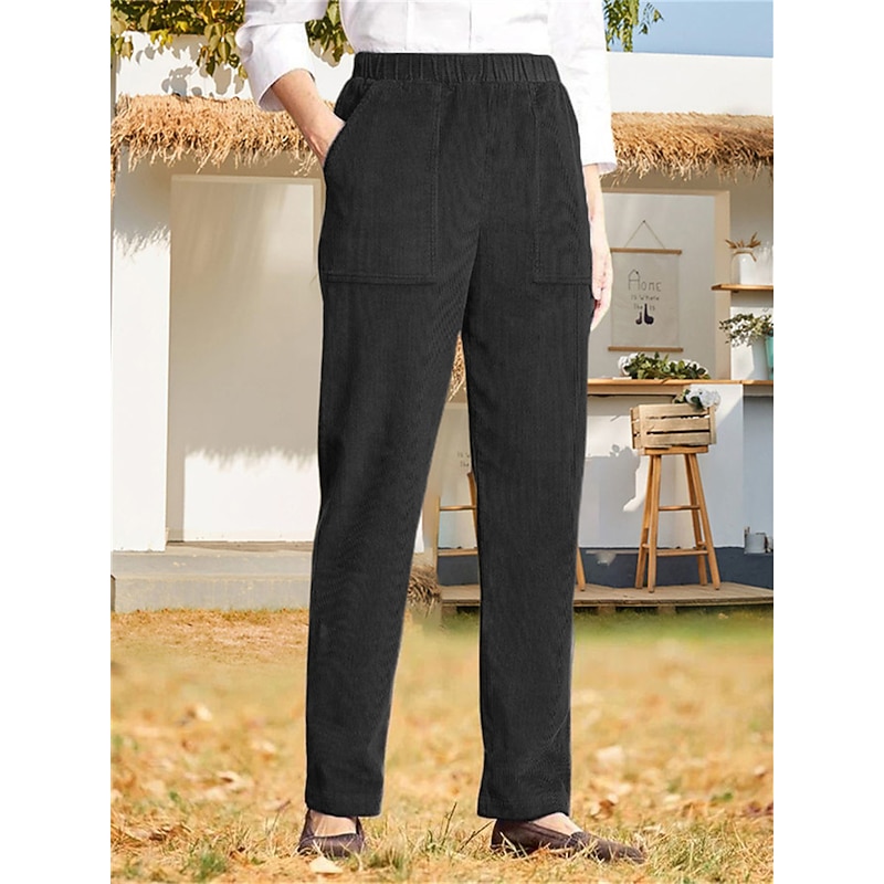 Women's Corduroy Pants Chinos Pants Trousers Streetwear Casual Full Length High Waist Solid Colored Pocket Elastic Waist High Cut Breathability Soft Comfortable Micro-elastic Outdoor Street Daily3