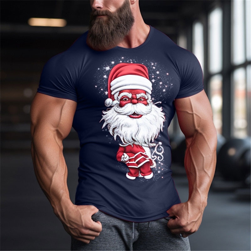 Christmas Men's Santa Claus Merry Christmas T Shirt Cotton Short Sleeve Graphic Shirt Black White Red Comfortable Tee Sports Outdoor Holiday Fashion Designer Clothing4
