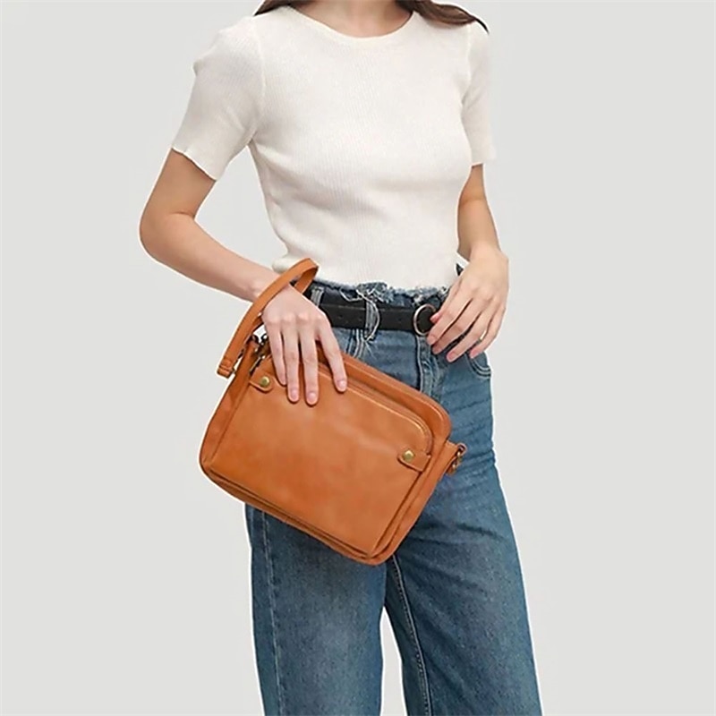 Women's Vintage Three-Layer Leather Crossbody Shoulder & Clutch Bag – Multi-Compartment Design for Casual, Work, and Travel Use2
