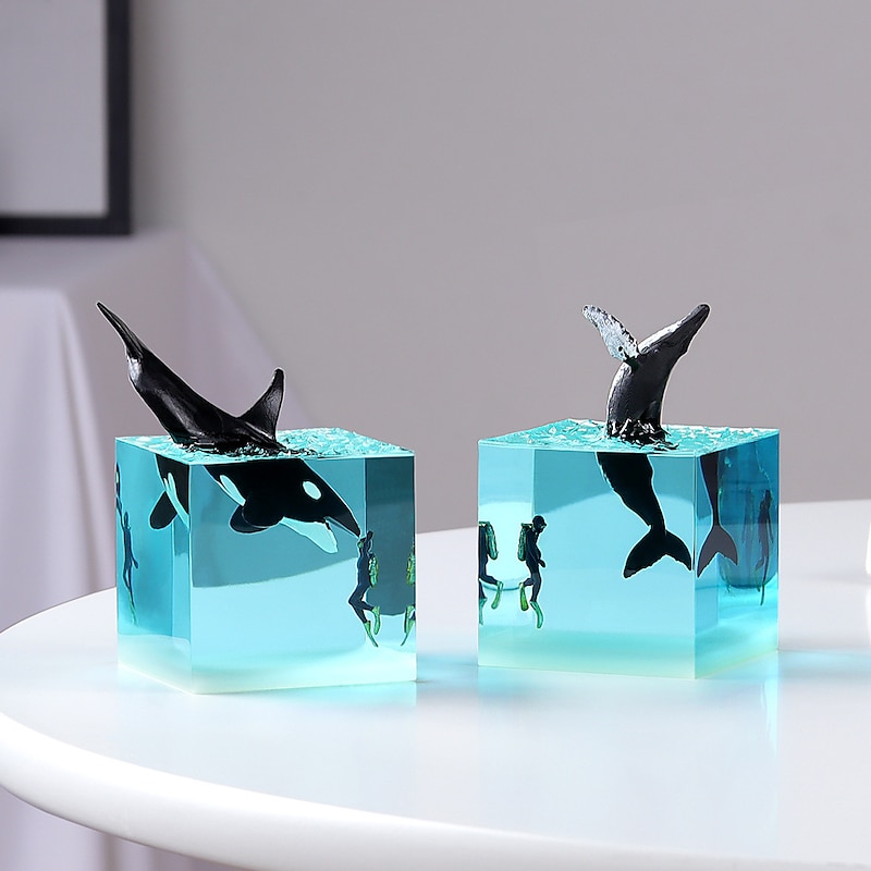Marine Resin Whale Humpback Whale 5cm/2inch Cube Ornament Luminous Mini Night Light Birthday Christmas Gift2