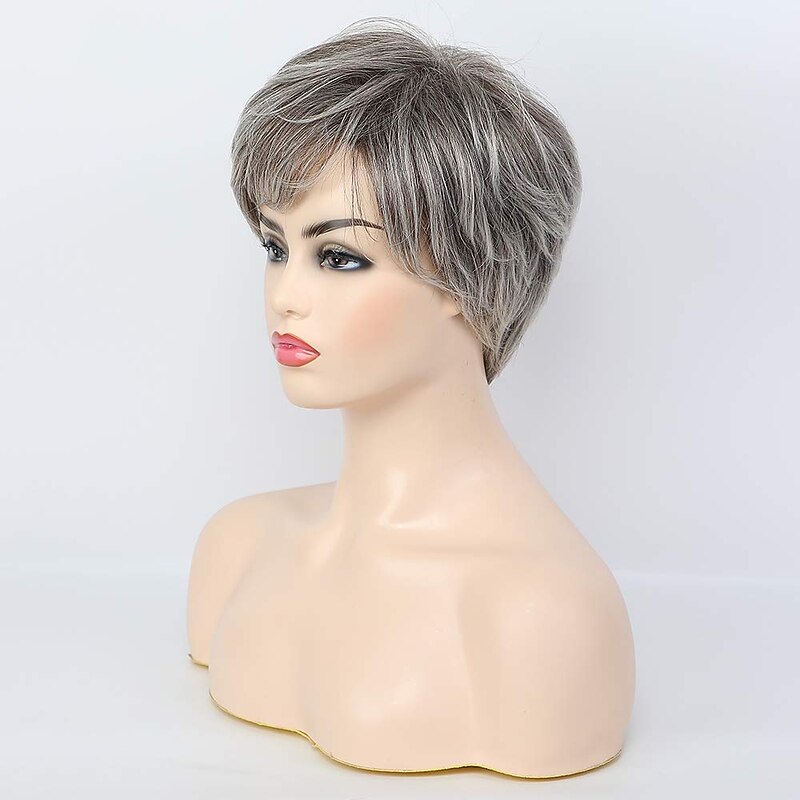 Short Grey Blend Wigs for Women,Natural Hair Daily Pixie Cut Wig, Softer/Finer/Lightweight4