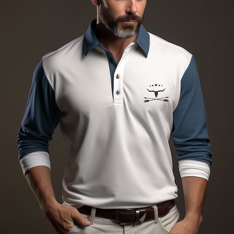 Men's Western Wear Polo Shirts Golf Shirt Long Sleeve Polo Shirts Collared Shirts Vintage Casual Vacation Wear Party Outfits 3D Print Buttons Fall & Winter Black Blue Brown3
