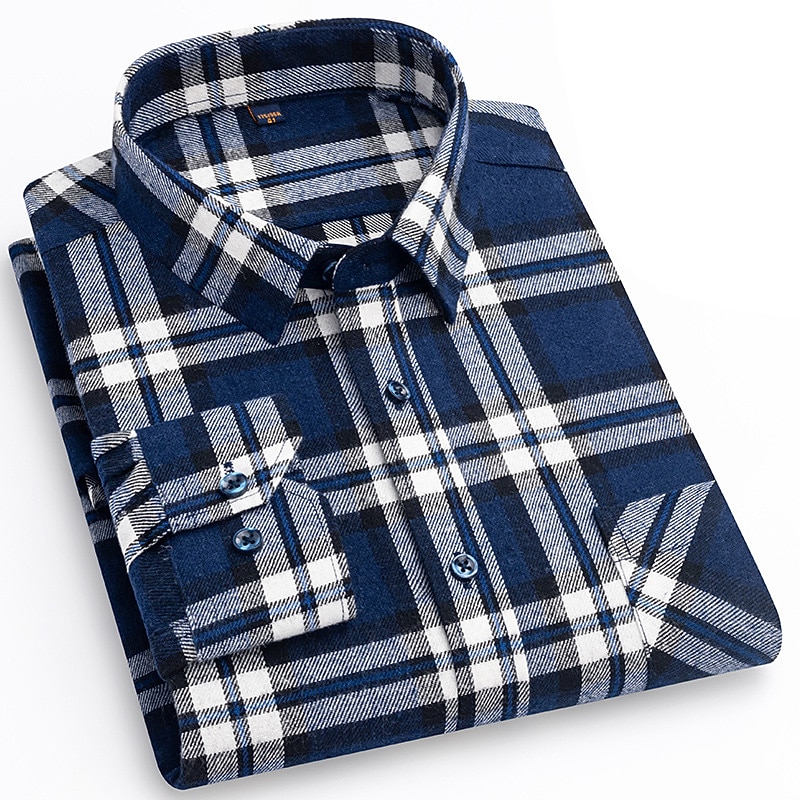 Men's Shirt Casual Shirt Plaid Shirt Button Up Shirt Plaid / Check Outdoor Daily Wear Red Navy Blue Royal Blue Dark Green Long Sleeve Lapel Fall & Winter Clothing Apparel Front Pocket