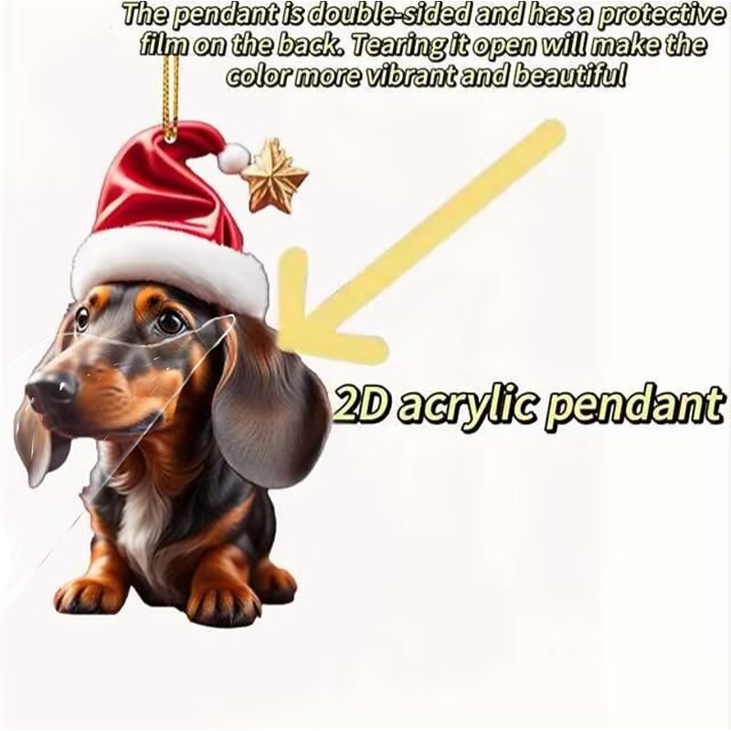 Christmas Dog Ornament,Acrylic 2D Flat Printed Xmas Tree Ornament and Car Rear View Mirror Accessories for Dog Lover2