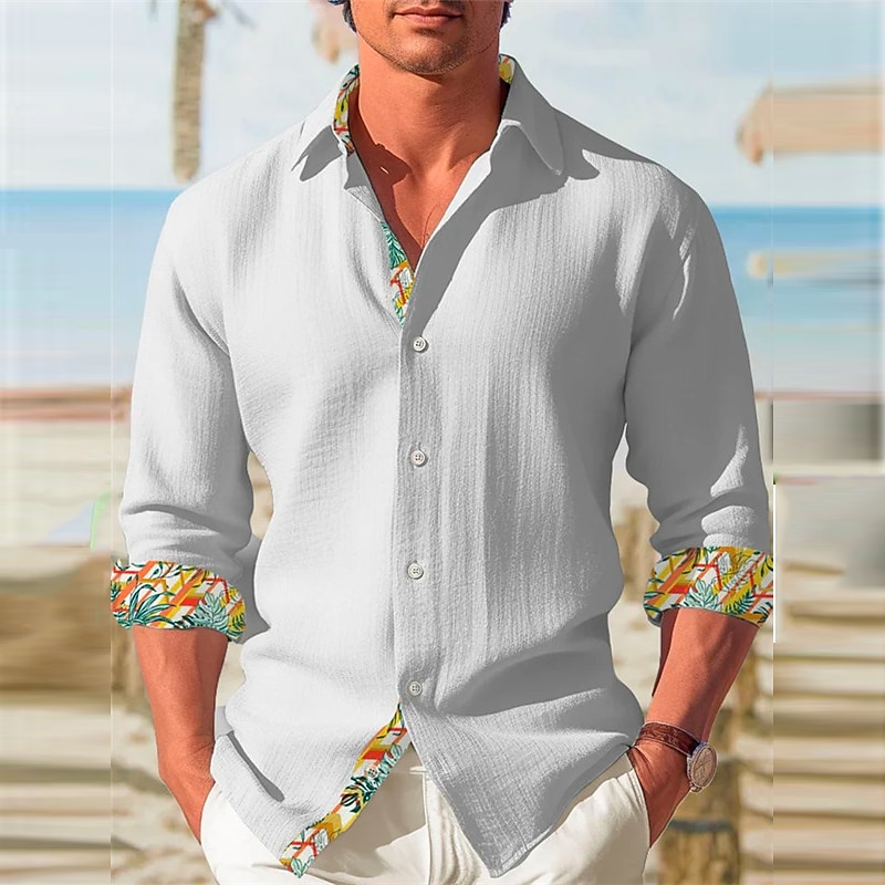 Men's Floral Tropical Flowers Shirt Summer Hawaiian Shirt Aloha Shirt Long Sleeve Shirt Turndown Casual Daily Wear Going out Weekend White Green Khaki S M L2