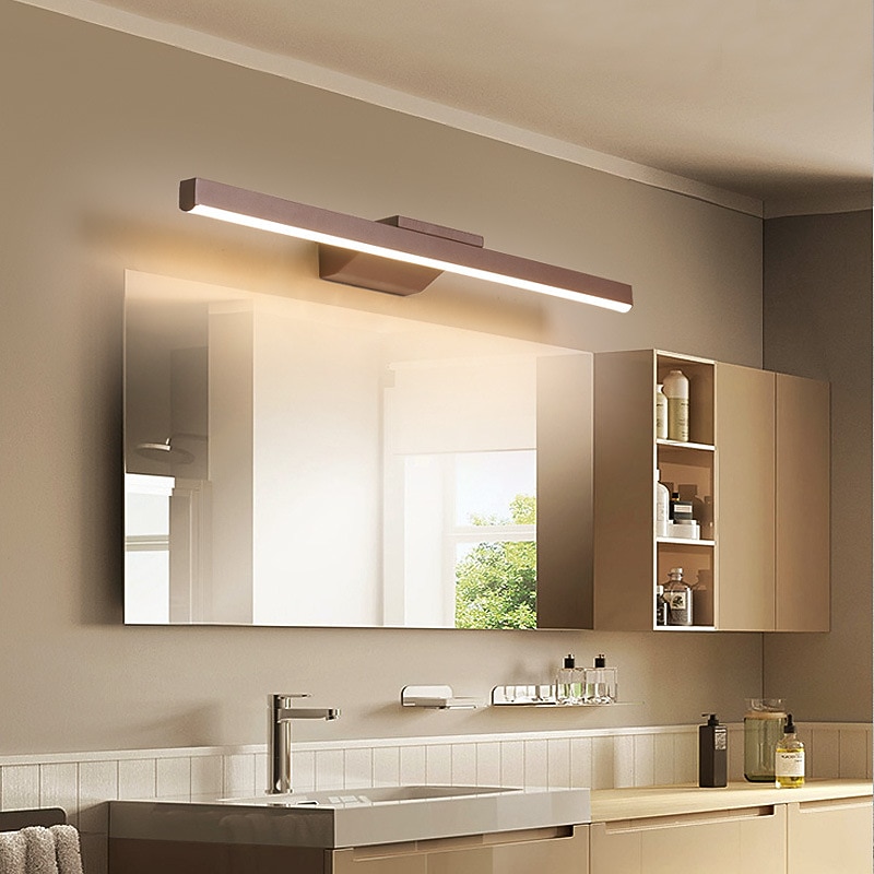 LED Mirror Headlights Coffee Colored Bathroom LED Modern and Minimalist Nordic Bathroom Household Mirror Cabinet Creative Dressing Table Makeup Lighting Fixtures AC110V AC220V