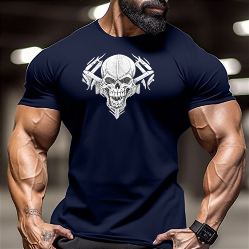 Mens Edgy Skull Graphic Short Sleeve T-Shirt - Muscle Fit Gym Fitness Tee4