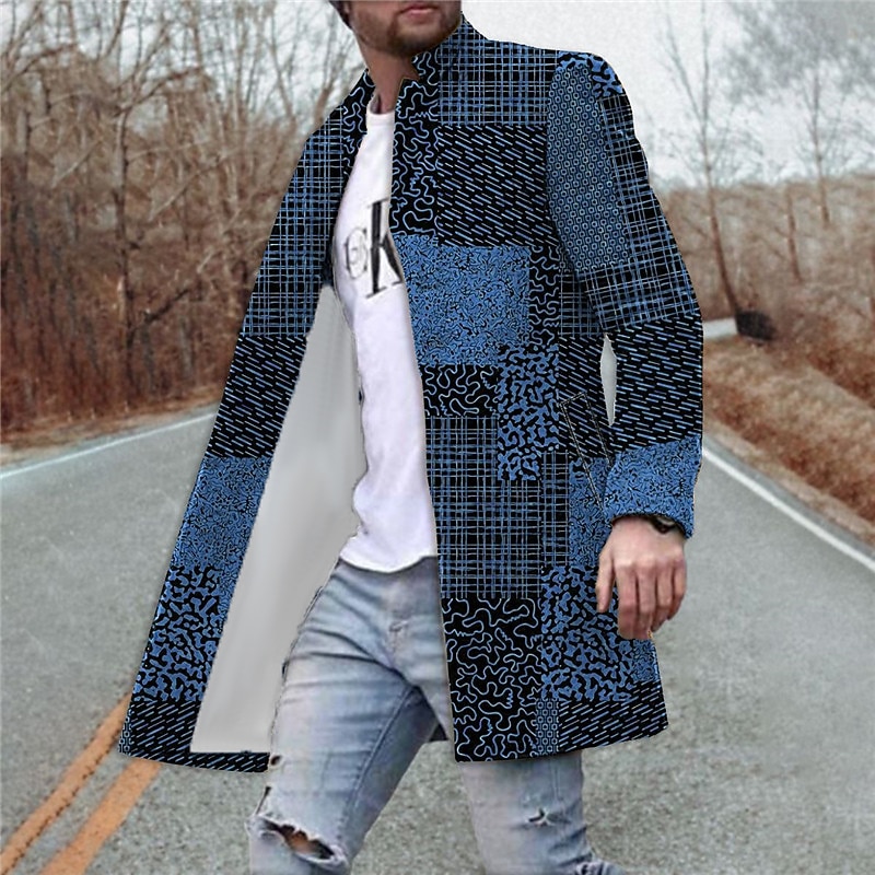 Men's Floral Color Block Graphic Prints Winter Coat Overcoat Coat Warm Comfortable Breathable Fashion Streetwear Business Work Wear to work Going out Pocket Print Fall & Winter Turndown Long Sleeve2