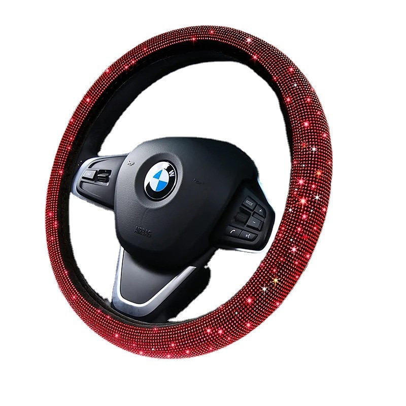 3pcs Bling Car Accessories Set For Women, Bling Steering Wheel Covers Universal Fit 15 Inch3