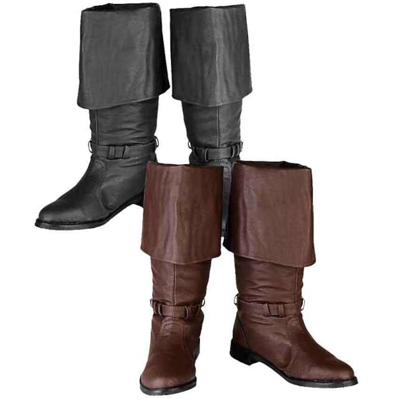 Men's Brown Faux Leather Pirate Boots – Fold-Over Cuff Design with Buckle Accents, Perfect for Costumes, Renaissance Fairs, and Themed Events3