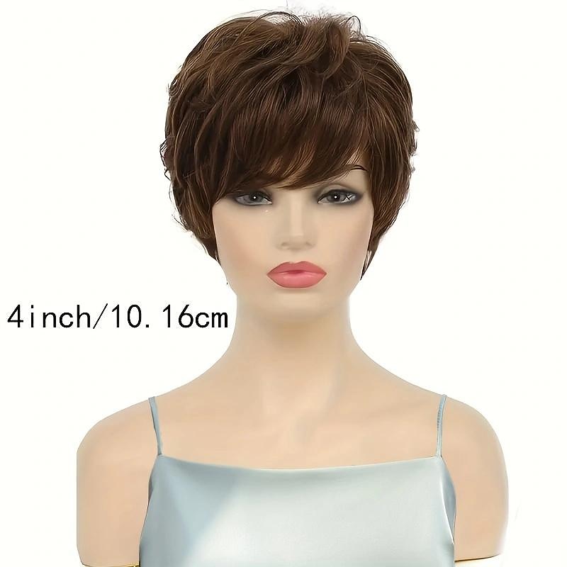 Brown 4 Inch Short Pixie Cut Hair Wigs For Women Short Straight Hair Wigs With Bangs Synthetic None Lace Hair Wigs For Daily Party Use4
