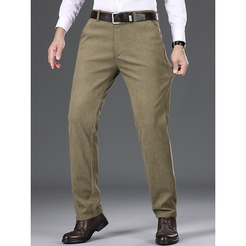 Men's Dress Pants Corduroy Pants Trousers Suit Pants Pocket Plain Comfort Breathable Outdoor Daily Going out Fashion Casual Dark Khaki Black2