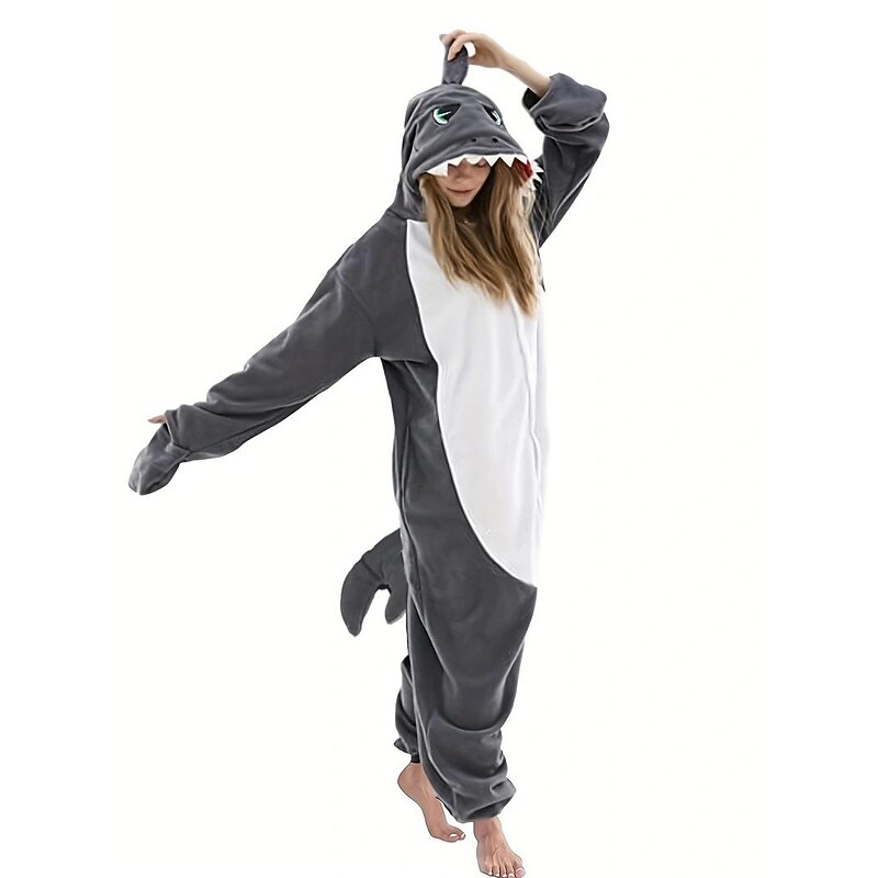 Adults' Animal Nightwear Onesie Costume Carnival Costume Shark Onesie Pajamas Kigurumi Pajamas One Piece For Men's Women's Carnival Cartoon