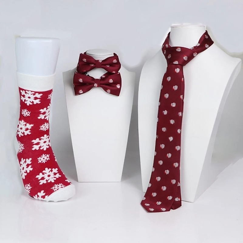 Christmas Outfits Set 5Pcs Santa Claus Christmas Socks Bow Tie Men's Classic Style Christmas Eve Paty2