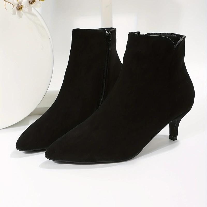 Chic Women's Black Faux Suede Pointed-Toe Ankle Boots with Zipper Closure - Ideal for Evening Events, Office Wear, and Fashionable Outings4
