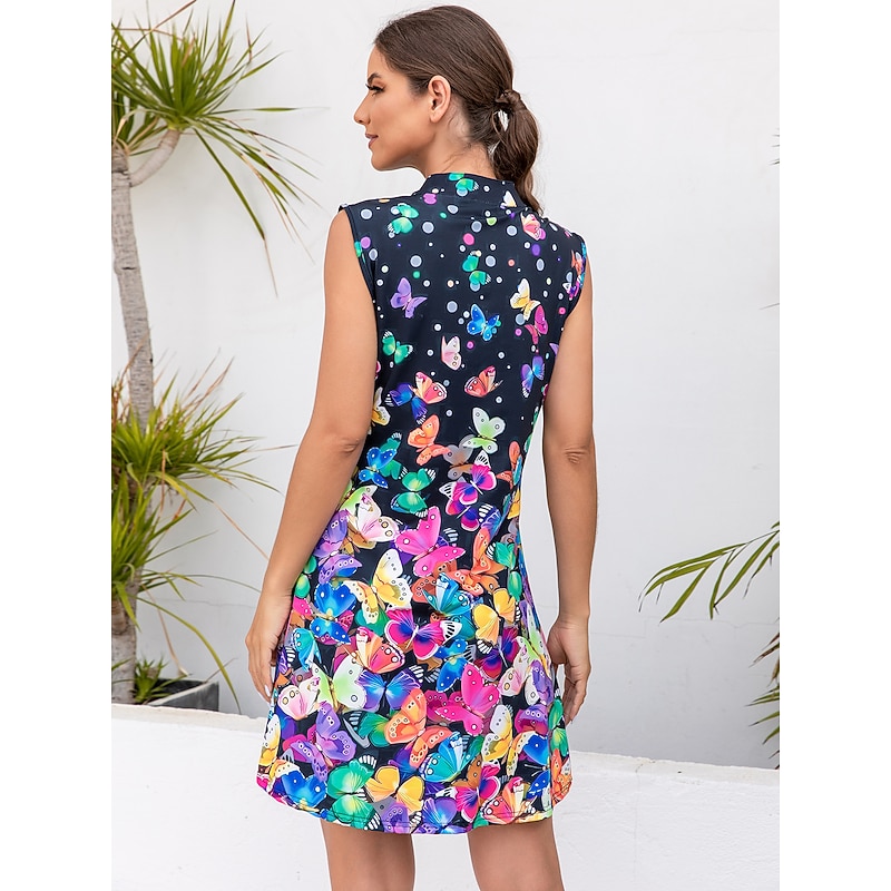 Women's Golf Dress Navy Blue Sleeveless Sun Protection Tennis Outfit Butterfly Ladies Golf Attire Clothes Outfits Wear Apparel2
