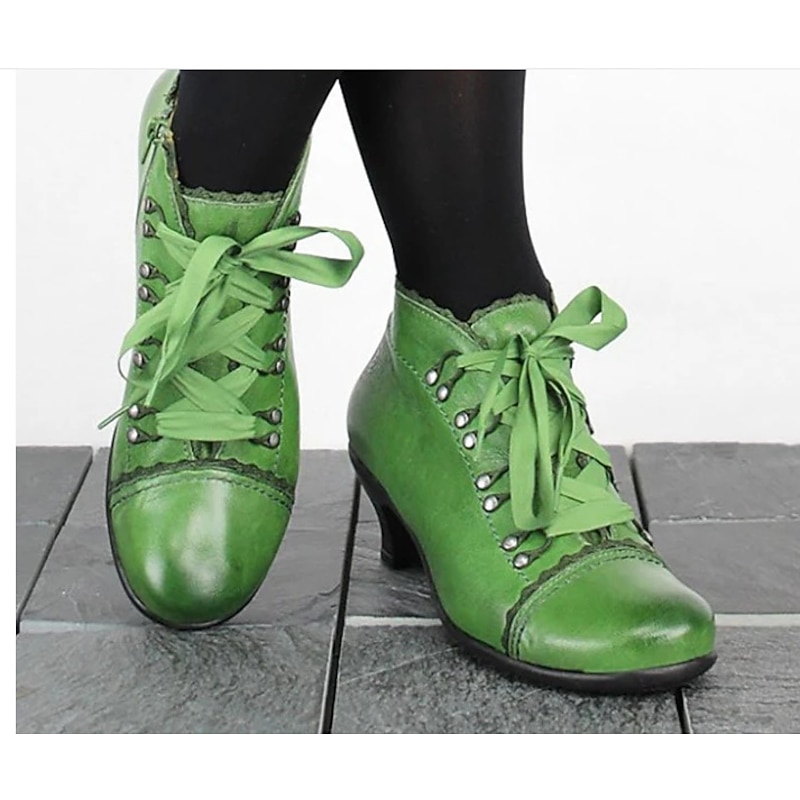Women's Victorian Green Lace-Up Ankle Boots - Perfect for Vintage Themed Events and Unique Everyday Style
