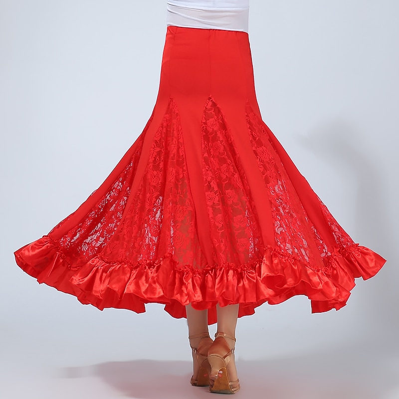 Ballroom Dance Skirts Lace Pure Color Ruffle Women's Performance Training High Polyester2
