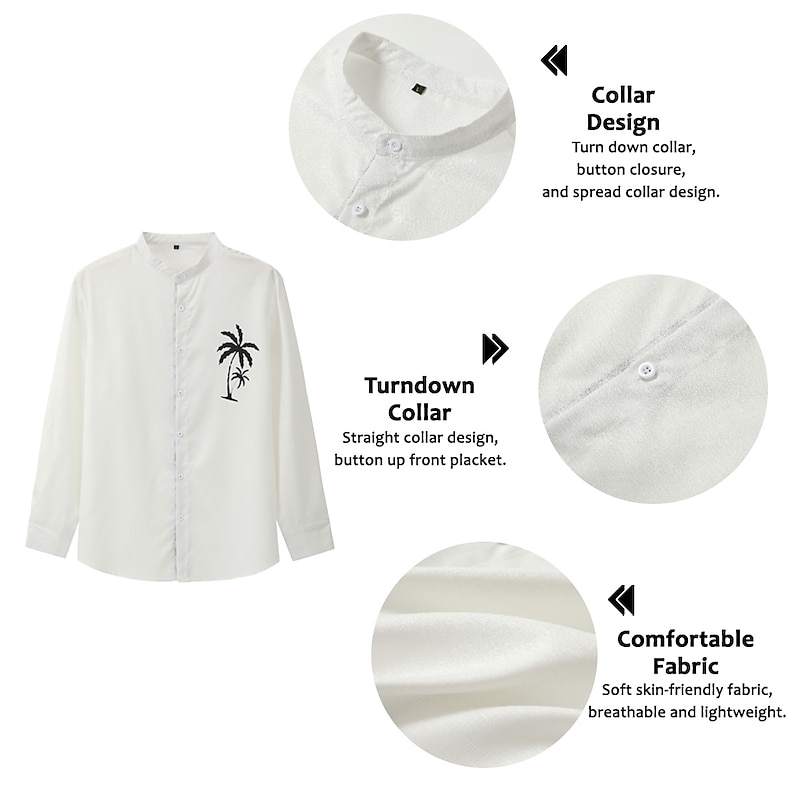 Men's Color Block Coconut Tree Leaves Shirt Summer Hawaiian Shirt Aloha Shirt Long Sleeve Shirt Stand Collar Fashion Streetwear Designer Outdoor Street Casual White Yellow Light Green S M L2