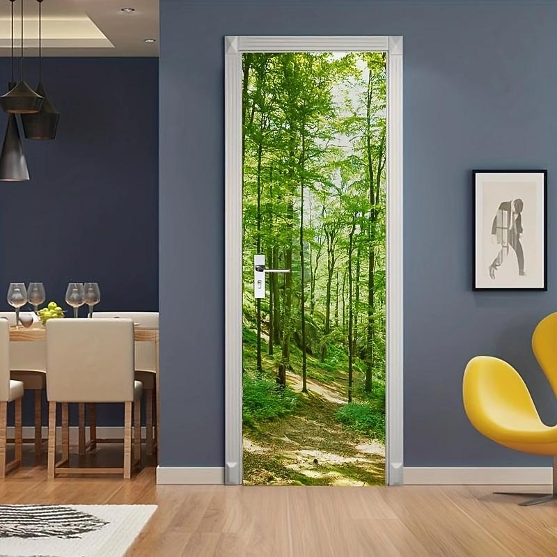 Sunlight Forest Door Covers Door Tapestry Door Curtain Decoration Backdrop Door Banner for Front Door Farmhouse Holiday Party Decor Supplies4
