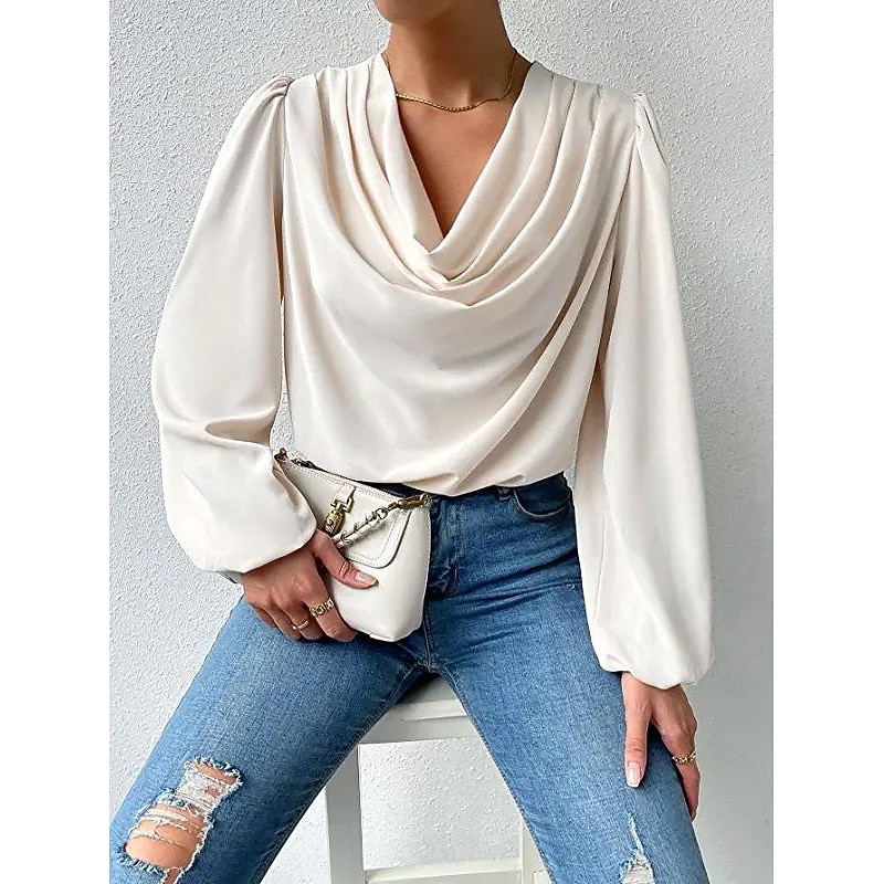 Women's Satin Elegant Dressy Shirt Blouse Black White Pink Solid Colored Office Valentine's Day Party Basic V Neck Regular Fit S