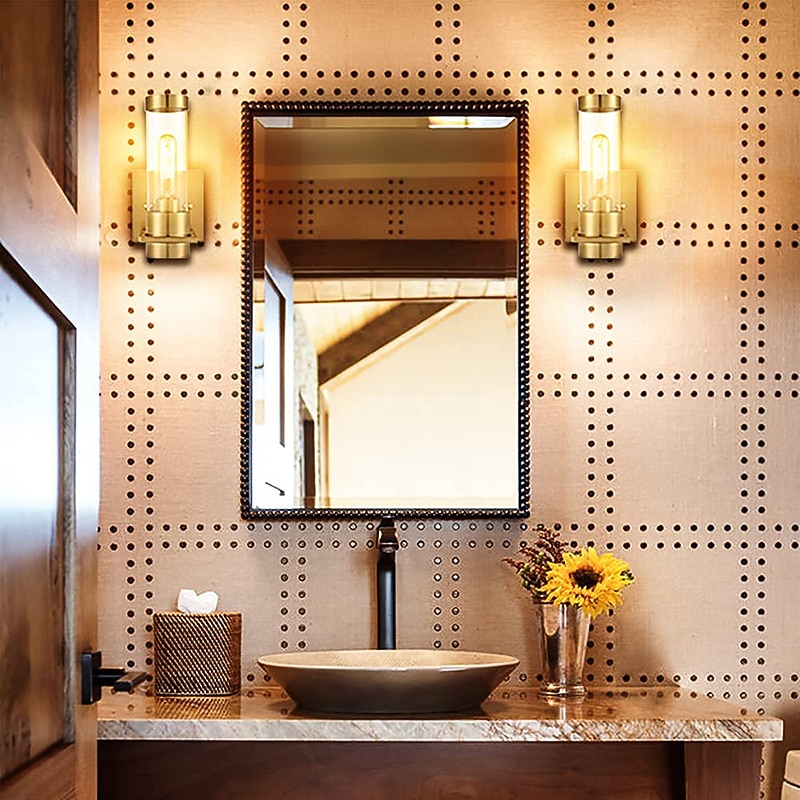 IModern Wall Light Fixture Nickel 1 PCS Wall Sconce Bathroom Wall Lighting with Cylinder Clear Glass Shade for Bathroom 110-240V2