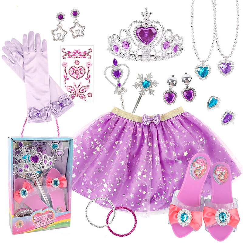 Children's Earrings Hair Rings Cute Bow Cos Princess Dress Snowflake Angel Necklace Ear Heart Ring Crystal Shoe Cover2