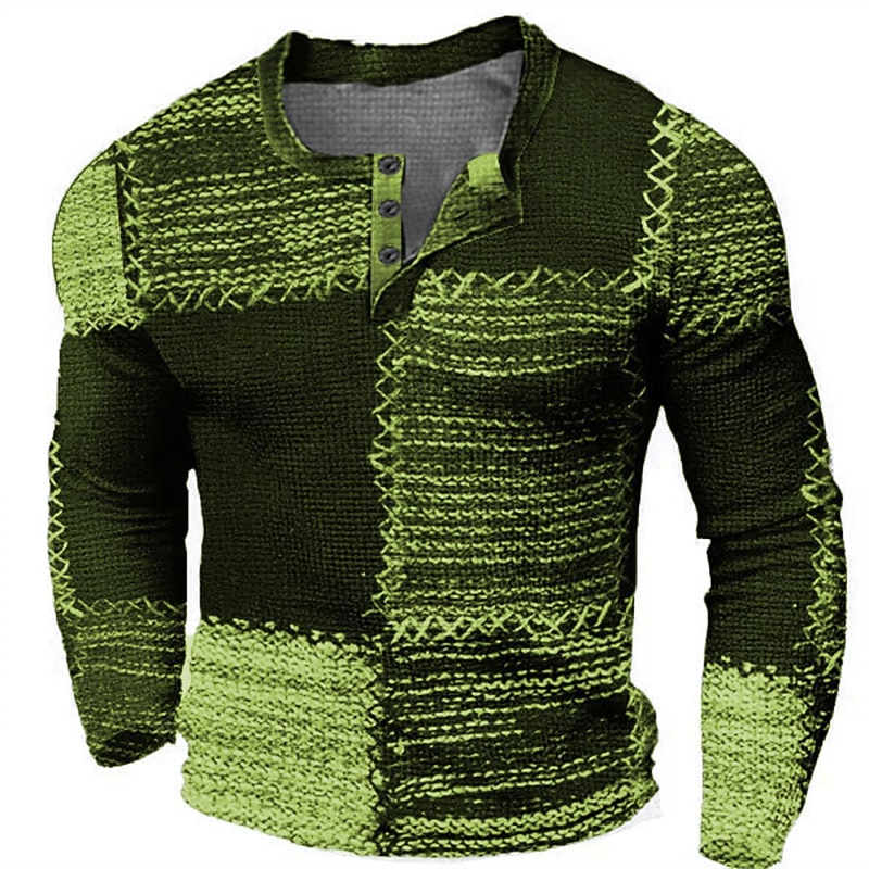 Men's Graphic Color Block Henley Shirt Waffle T Shirt Long Sleeve 3D Print Fashion Designer Casual Sports Outdoor Holiday Festival Spring &  Fall Blue Brown Green Gray Henley Henley T-Shirt4