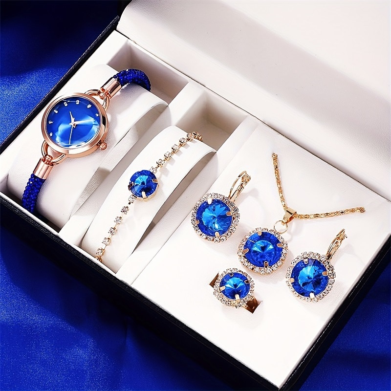 6pcs/set Women's Bracelet Watch Elegant Rhinestone Quartz Watch Vintage Analog Wristwatch & Jewelry Set Gift For Mom Her2