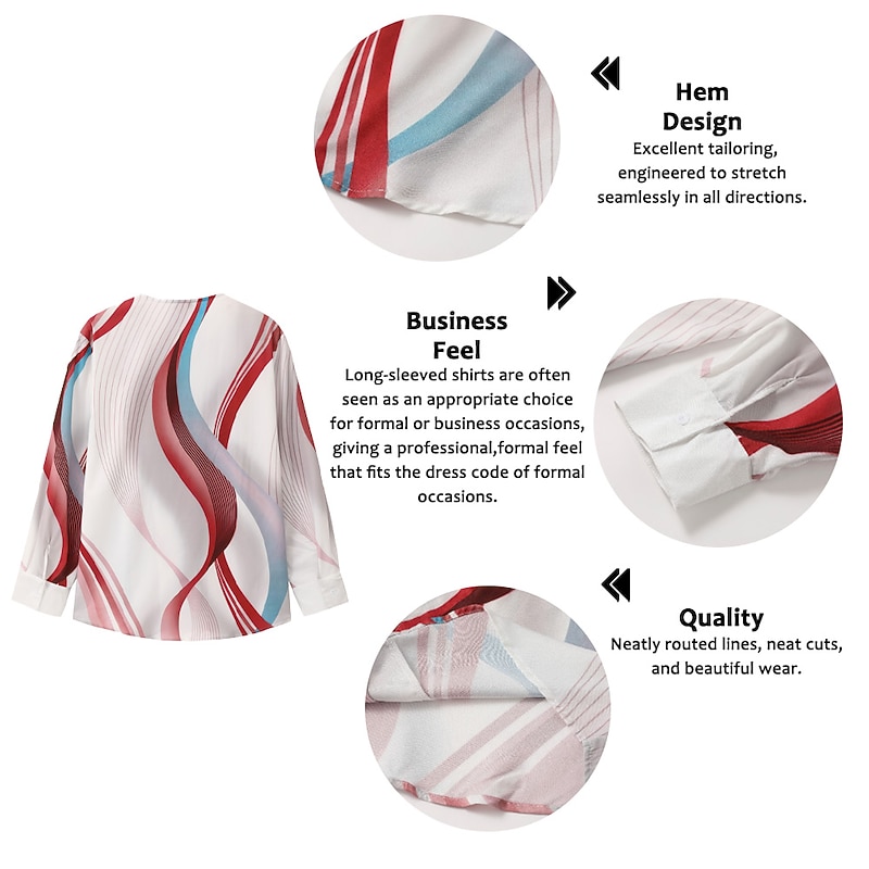 Men's Geometric Pattern Curve Geometry Shirt Button Up Shirt Long Sleeve Fashion Streetwear Designer Outdoor Casual Daily Summer Fall V Neck Print Blue-Green Wine Blue Green Gray3