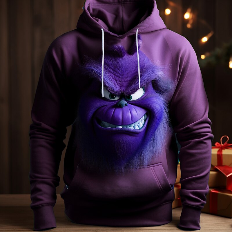 Men's Graphic Elf Hoodie Hoodies Sweatshirt Fashion Daily Long Sleeve Hooded Christmas Vacation Sports Outdoor Pink Purple Print Front Pocket Spring &  Fall Designer2