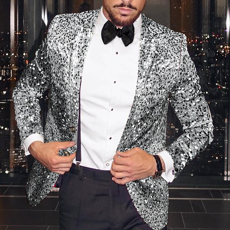 Men's Sequins Blazer Fashion Disco Blazer Jacket Blazer Plus Size Regular Tailored Fit Single Breasted Two-button Silver Gold2