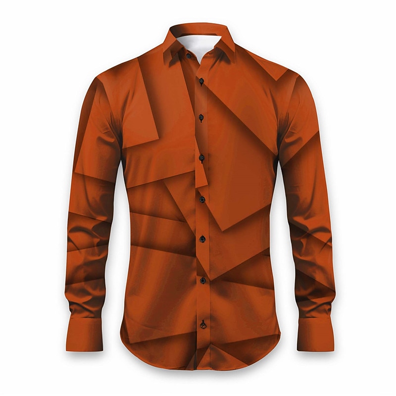 Men's Geometric Pattern Geometry Shirt Button Up Shirt Long Sleeve Artistic Daily Wear Going out Fall & Winter Turndown Print Button-Down Black White Blue Orange Khaki3