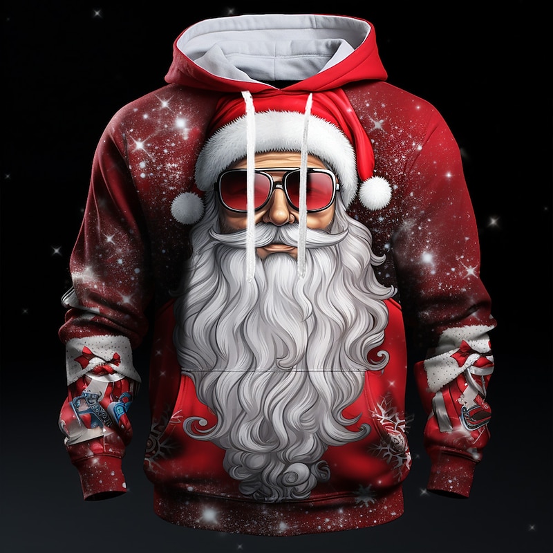 Christmas Men's Santa Claus 3D Hoodies Graphic Santa Claus Fashion 3D Print  Sports Outdoor Holiday Hoodies Red / White Yellow Long Sleeve Hooded Print Front Pocket Spring &  Fall Designer shirt4