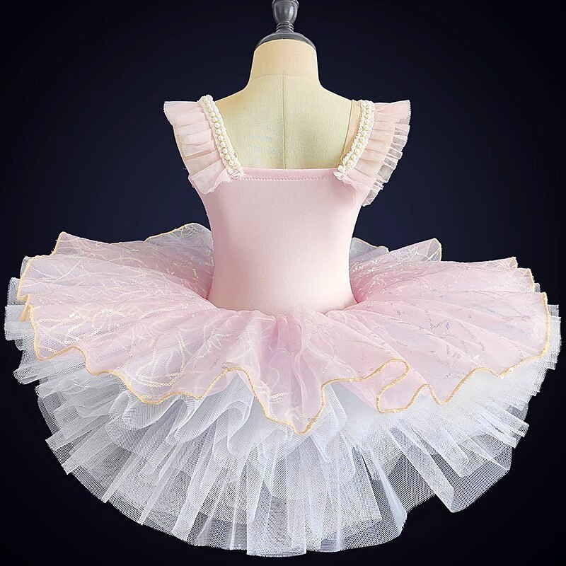 Kids' Dancewear Ballet Dance Costumes Dress Paillette Tulle Girls' Performance Party Sleeveless Spandex Organza2