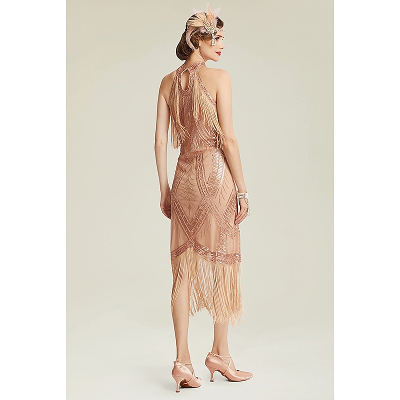 Roaring 20s 1920s Flapper Dress Dress Cocktail Dress The Great Gatsby Charleston Wedding Guest Sequins Tassel Fringe Fancy Dress Women's New Year Masquerade Wedding Wedding Guest Party / Evening2