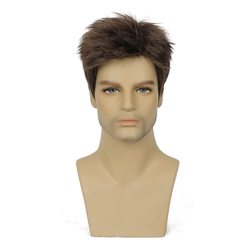 Mens Brown Wig Short Layered Natural Cosplay Party Costume Hair Full Synthetic Wig for Male Guy2