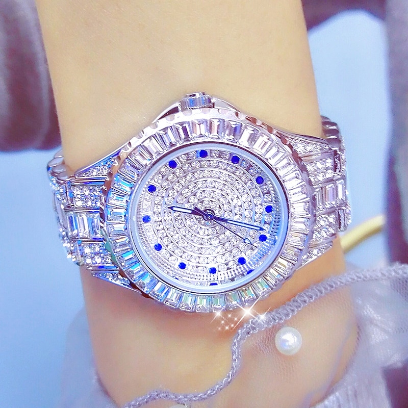 Wrist Watch Quartz Watch for Women Full Diamond Crystal Analog Quartz Glitter Fashion Luxury Bling Rhinestone Bracelet Stainless Steel4