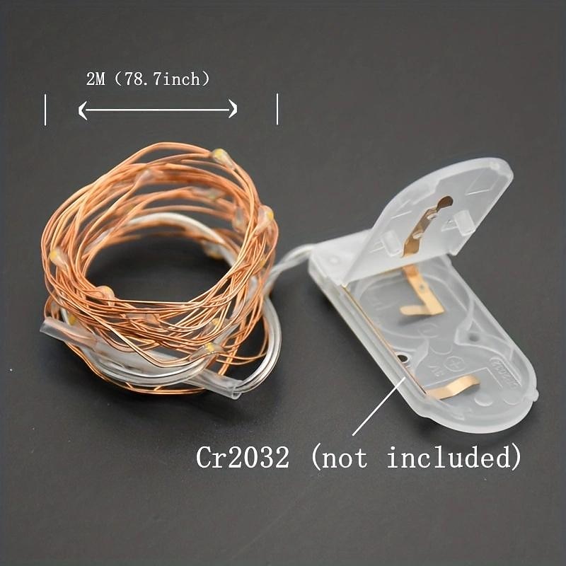 1pc Led Fairy Lights, CR2032 Battery Operated, Waterproof Copper Wire String Lights, 7ft 20 Led Firefly String Lights, For DIY Wedding Dorm, Bedroom, Christmas, Halloween, Party4