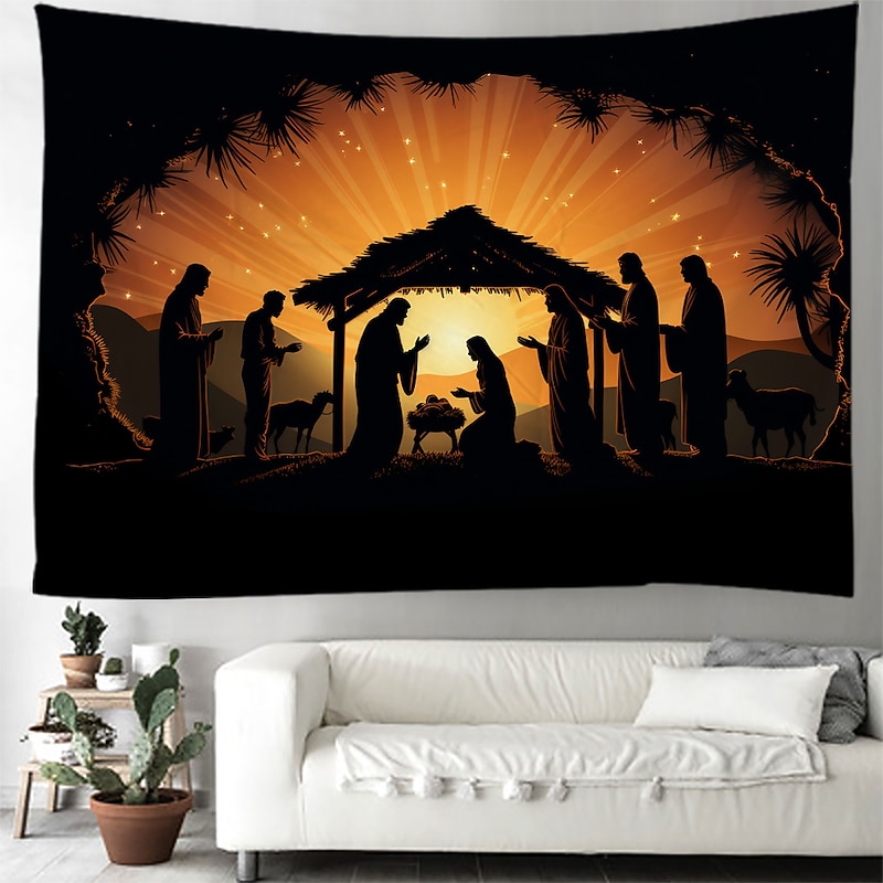Christmas Decorations Nativity Scene Jesus Hanging Tapestry Wall Art Large Xmas Tapestry Mural Decor Photograph Backdrop Blanket Curtain Home Bedroom Living Room Decoration4